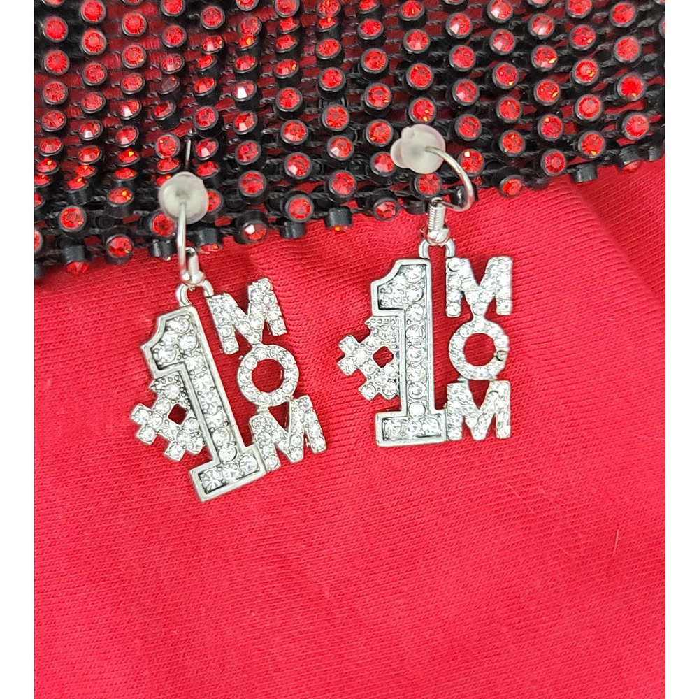 #1 Mom Dangle Earrings with CZ